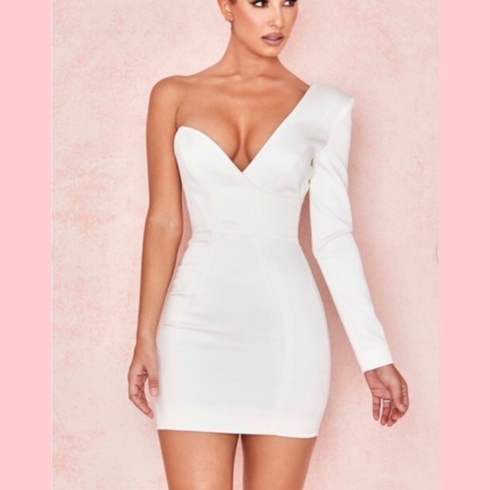 HOUSE OF CB 🌹 TIFFANY ONE SHOULDER WHITE MINI DRESS